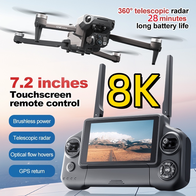 Fpv Brushless Rc Drone 4K - 8K 3軸ジンバルブラシレス7.2インチタッチスクリーンFPVリモートコントロールクアッドコプター5KM障害物回避エアドロップGPSリターンRCドローン