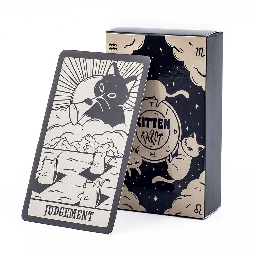 Tarot Cards Deck With Guidebook - 初心者向けの白黒子猫タロットデッキ,ボードゲーム,楽しい,占いキット,かわいい,78個