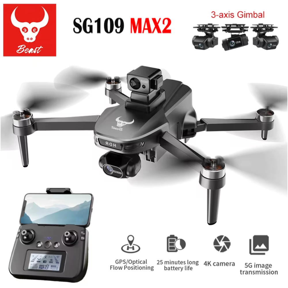 Fpv Brushless Rc Drone 4K - プロフェッショナルドローンsg109max2 fpv,8kカメラ,3軸ジンバル,4kmブラシレス,GPSクワッドコプター,障害物回避,rc