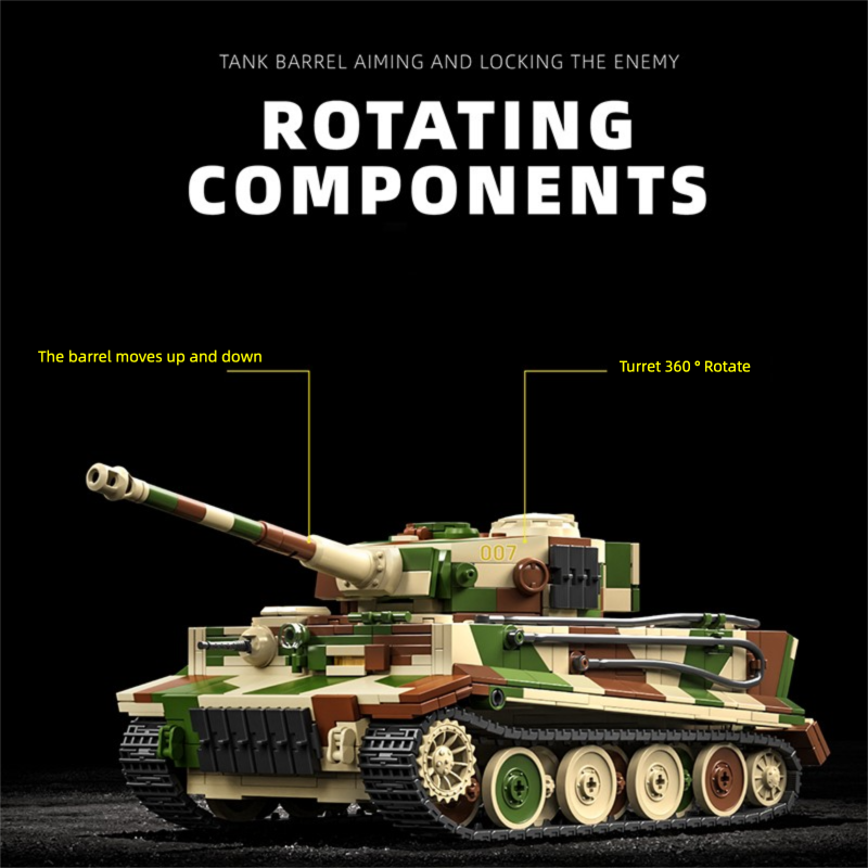Lego Compatible Military Tank - 1:28 ドイツタイガータンクビルディングブロックセット、DIYミリタリーモデルブリックおもちゃ、大人向けコレクションギフト、クリスマスギフト