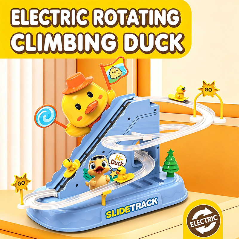Educational Toys - アヒルのおもちゃ。階段を登る、光る、音楽が流れる。アヒルのコースター、エスカレーターのおもちゃ。親子で楽しめるインタラクティブゲーム。