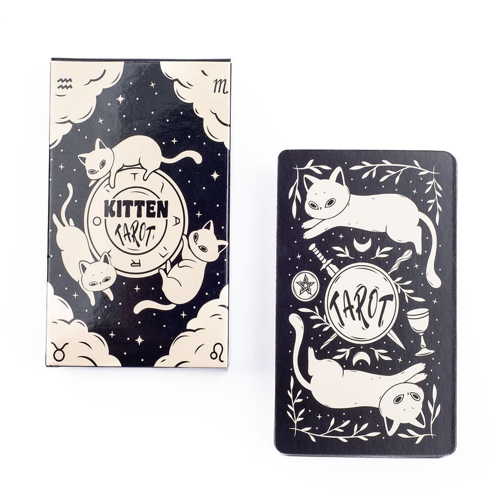 初心者向けの白黒子猫タロットデッキ,ボードゲーム,楽しい,占 - Tarot Cards Deck With Guidebook のレビューと価格