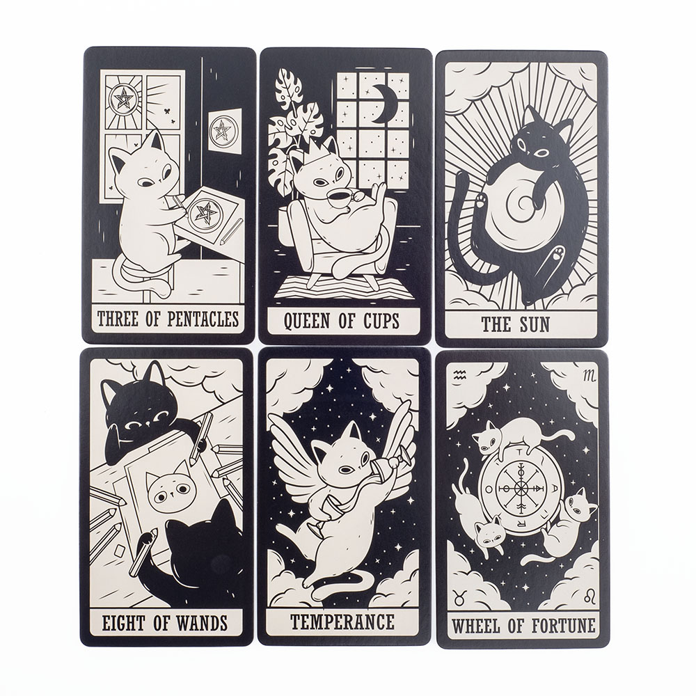 初心者向けの白黒子猫タロットデッキ,ボードゲーム,楽しい,占 - Tarot Cards Deck With Guidebook のレビューと価格